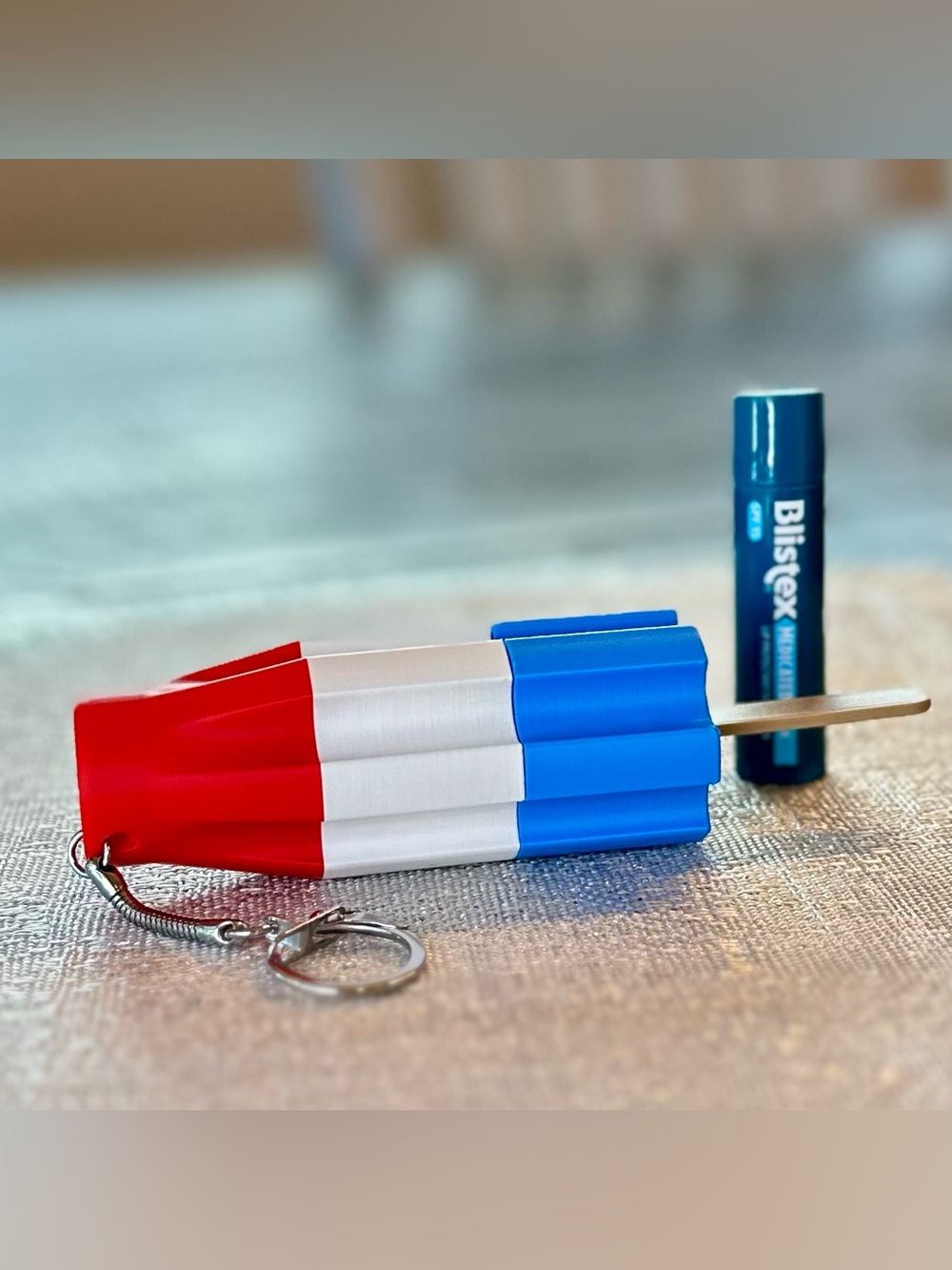Patriotic Chapstick Lip Balm Holder Keychain / Bag Charm - Rocket Pop Popsicle